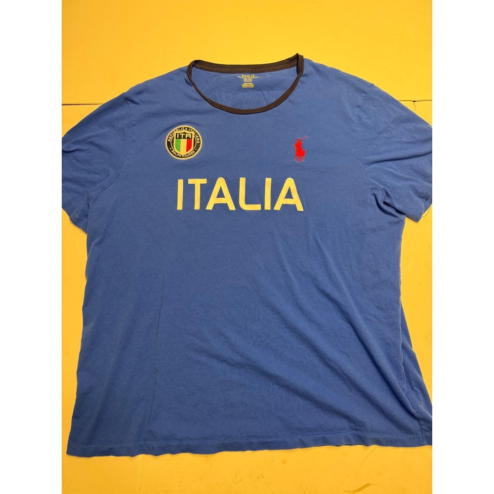 Polo Ralph Lauren Mens XXL Italia 16 Ringer T-Shirt Blue Italy Crest Pony Logo